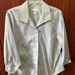 Chico's No-Iron Light Gray/Steel Casual Button Down Shirt